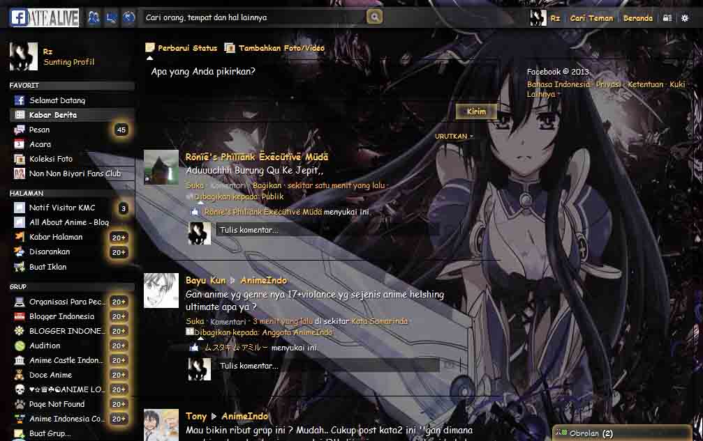 Facebook Theme Tohka by Rz