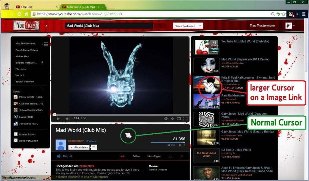 Bloody YouTube Theme + Cartoon Hand Cursor