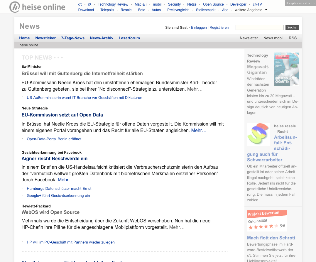 Heise online – Retro, without Schnickschnack