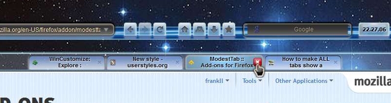 Close Buttons back for ModestTab (2 text lines)