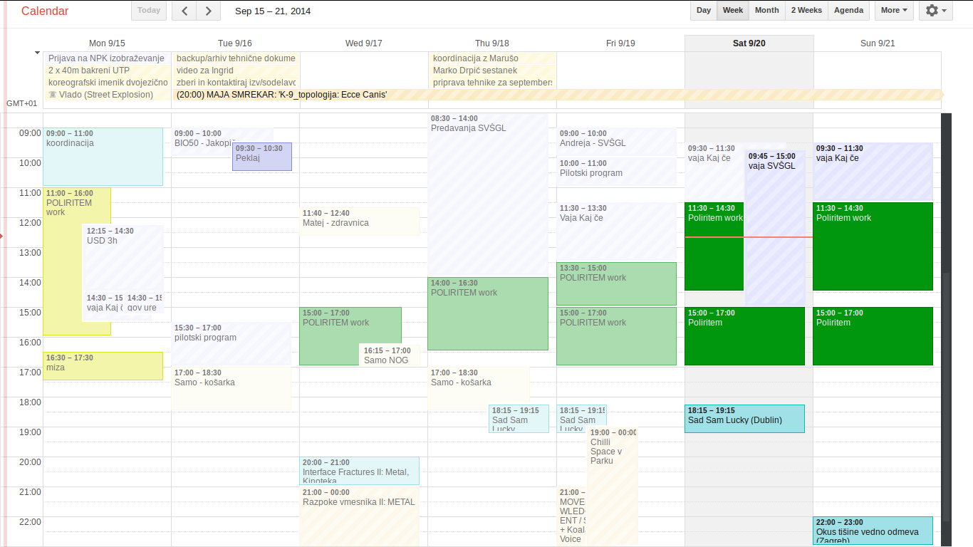 Google calendar - hidden left and top bars