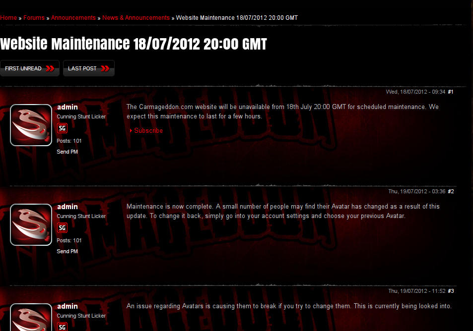 Carmageddon forums - tweak post number and date