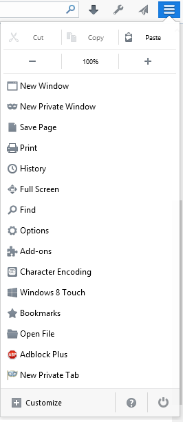Australis menu List view