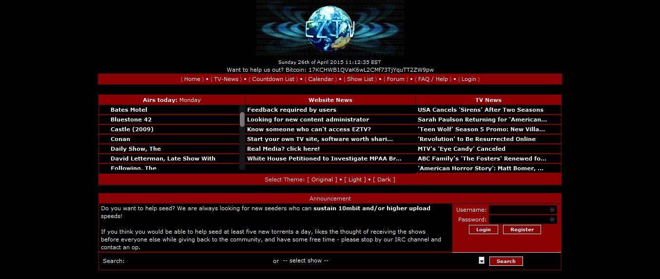 TV Torrents Online - EZTV - dark