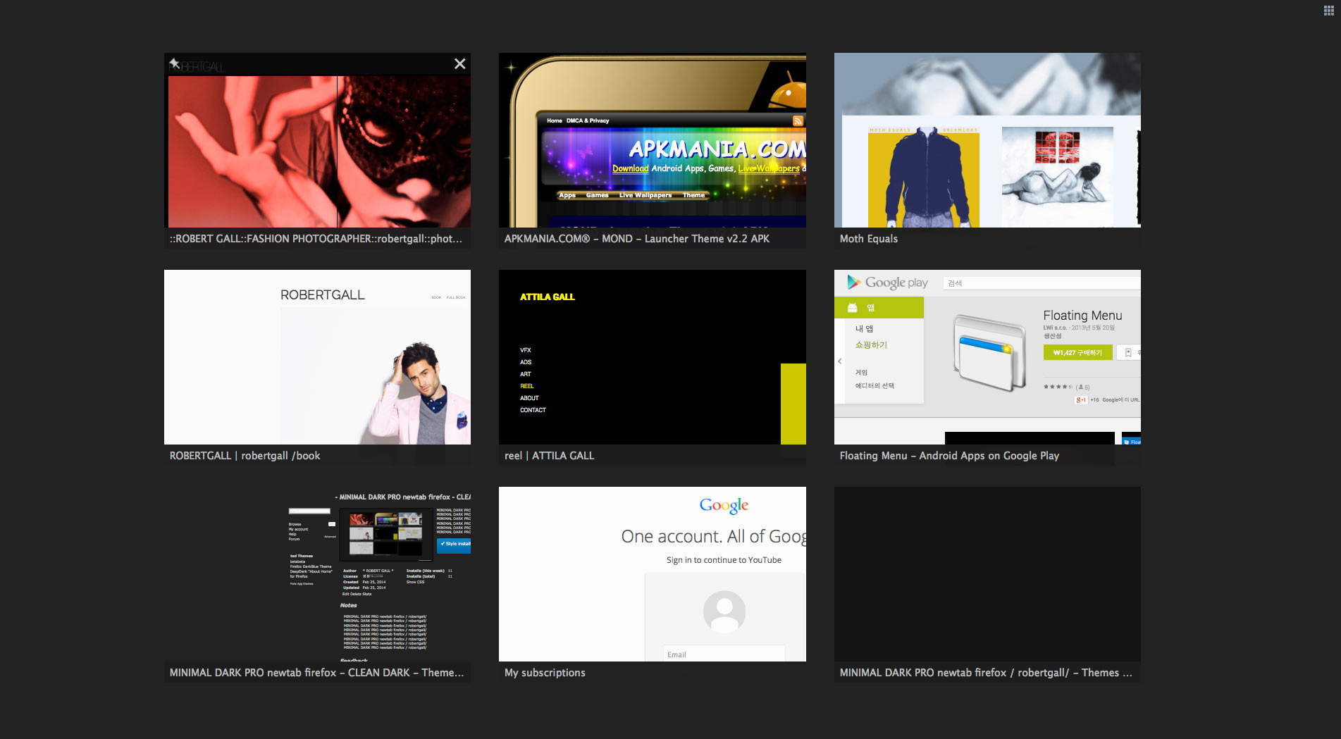 MINIMAL DARK PRO newtab firefox  / robertgall/