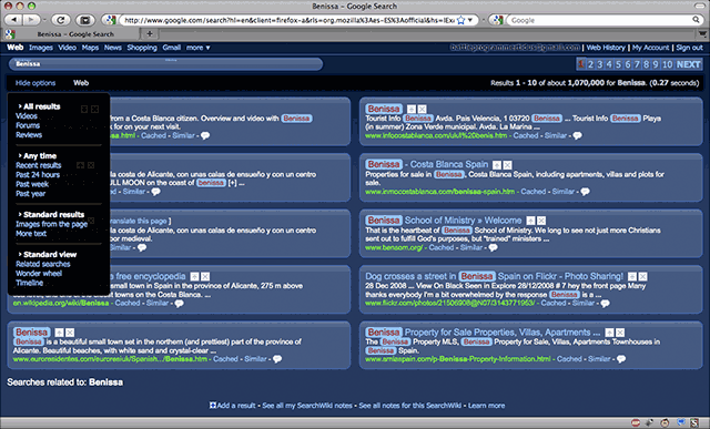 Google Search - Columns & compact UI (dark blue)