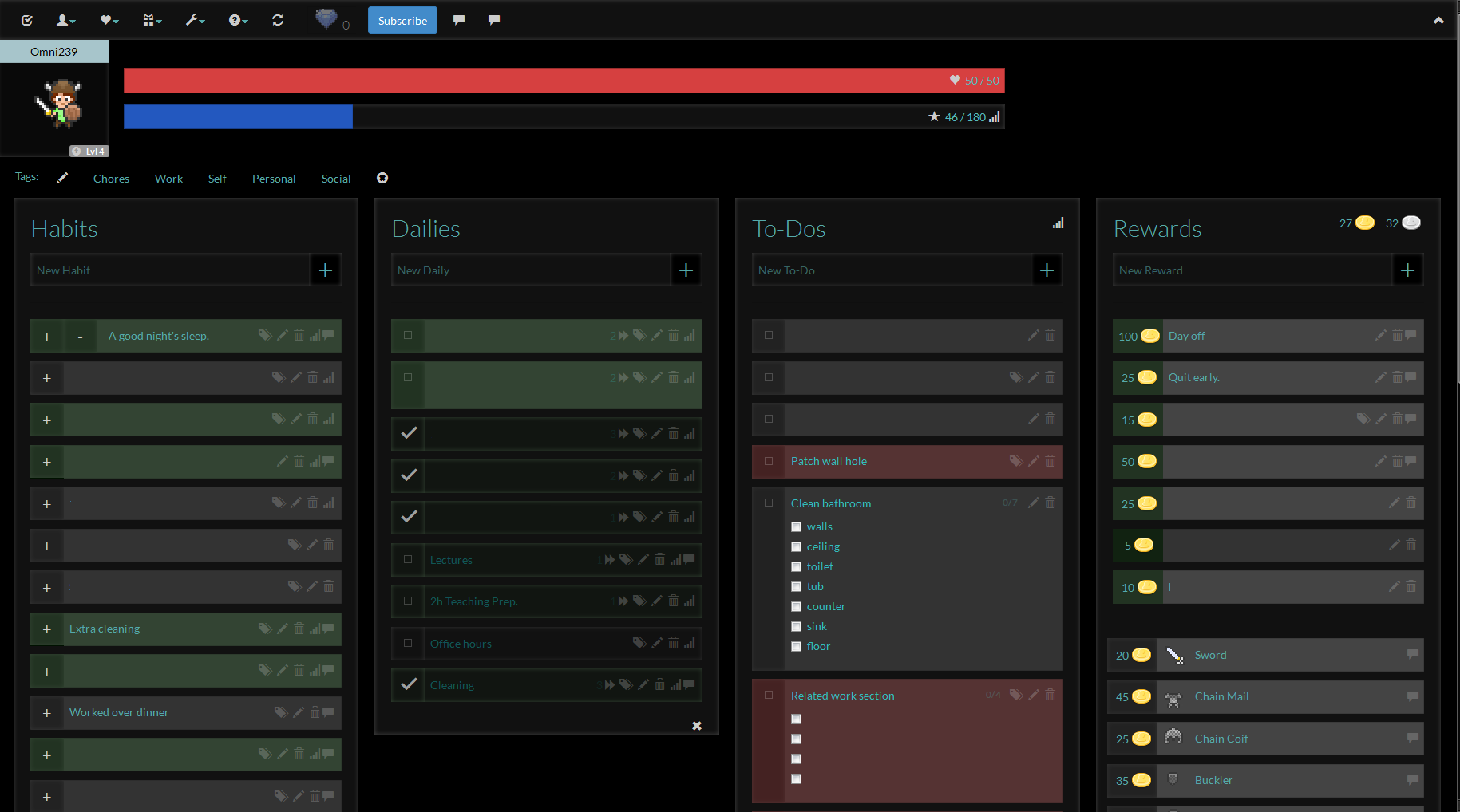 HabitRPG Dark Theme