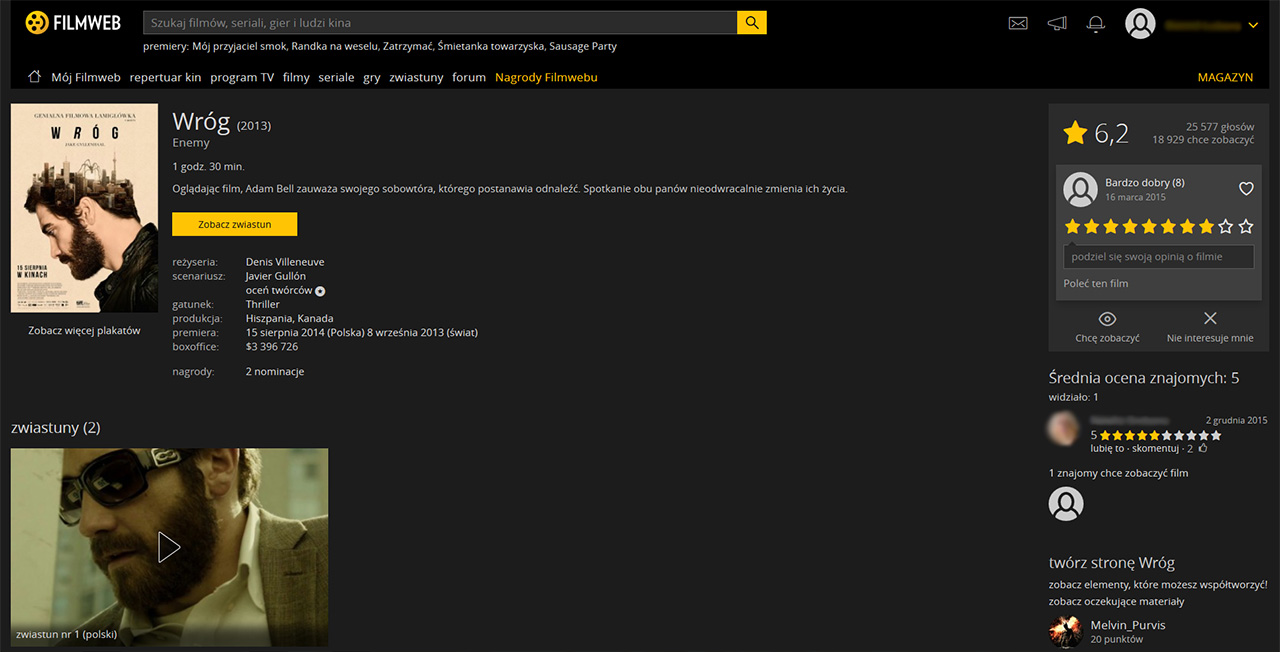 Filmweb.pl - płaski ciemny styl