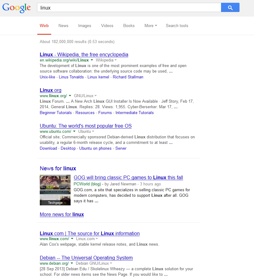 Google Search - Classic Links