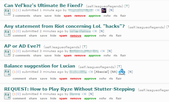 Reddit - Colored remove and approve buttons