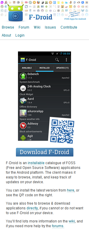 F-Droid (somewhat mobile home page)