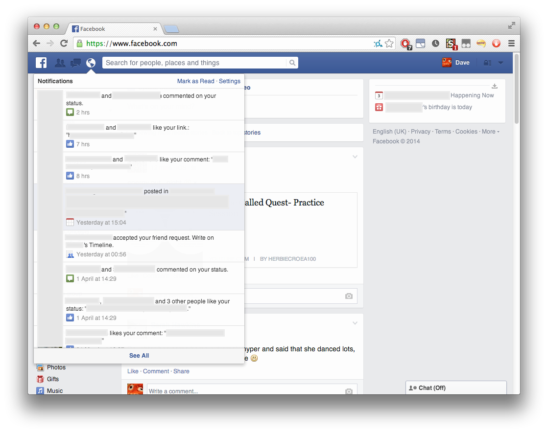 Facebook - Move notifications etc to the left